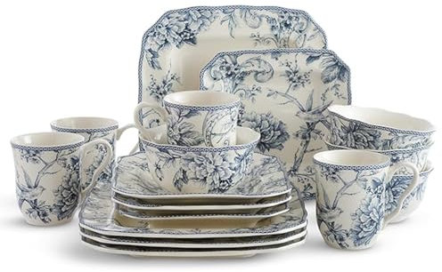 222 quinta Adelaide azul 16 piezas Vajilla, Servicio para 4