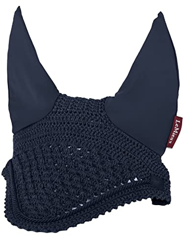 LeMieux Vogue flughuva i marinblå med tätt stickad virkning – örontyg med hög densitet – bekväm passform sport hästkläder – stor