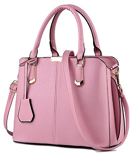 FiveloveTwo Damen Elegant PU Leder Schultertasche Shopper Top-Griff Tragetaschen Umhängetasche Große Handtasche und Geldbörsen Rosa