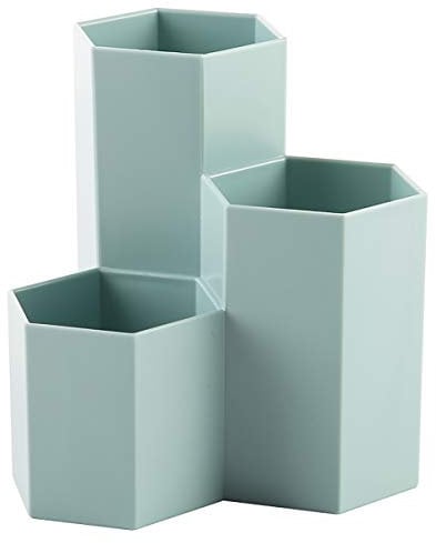 AhfuLife Make-up Pinsel Vase, Kreative Stifthalter Multifunktionale Stift Pot mit 3 Kapazität Schreibtisch Bleistifthalter Tabelle Organizer für Büro Zuhause Klassenzimme Geschenke (See Blau)