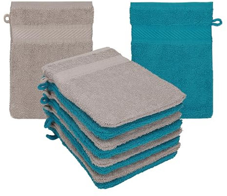 Betz 10 Stück Waschhandschuhe Frottee Waschhandschuh Palermo 100% Baumwolle Waschlappen Set Größe 16 x 21 cm Farbe Petrol-Stone