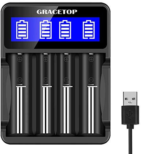 18650 Battery Charger 4 Bay LCD Display for 3.7V/1.2V Rechargeable Battery for Li-ion 18650 14500 Batteries, Ni-MH/Ni-Cd A AA AAA Batteries (Not Battery)
