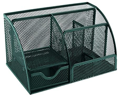 Sinxioer Schreibtisch Organizer,Mesh Metall Büroablage mit Stiftehaltern & Schublade, 6 Sortierfächer für Stifte, Stifthalter, Hefter, Haftnotizen, Multifunktions -Organisator (Grün)