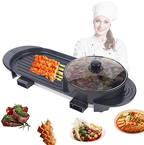 Hot Pot Barbecue 2 in1 Elektrischer Hot Pot mit Grill, 5 Gang Automatikregler, Antihaft Hot Pot und Barbecue Grill