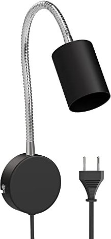ledscom.de Leselampe/Wandleuchte WAIKA, Schwanenhals, Schalter, Stecker, schwarz matt, 1x GU10 max. 15W
