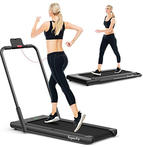 COSTWAY Tapis de Course Pliable 2 en 1, Tapis Roulant Électrique Motorisé 1-12 KM/H avec Application, Télécommande, Écran LED, Tapis de Marche pour Maison et Bureau (Noir)