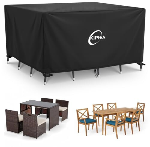 Kipiea Housses Salon de Jardin Exterieur Imperméable, Rectangulaire Housses Table de Jardin Coupe-Vent, 420D Tissu Oxford Bache De Protection Salon de Patio Exterieur, Anti-UV- 165x107x71cm
