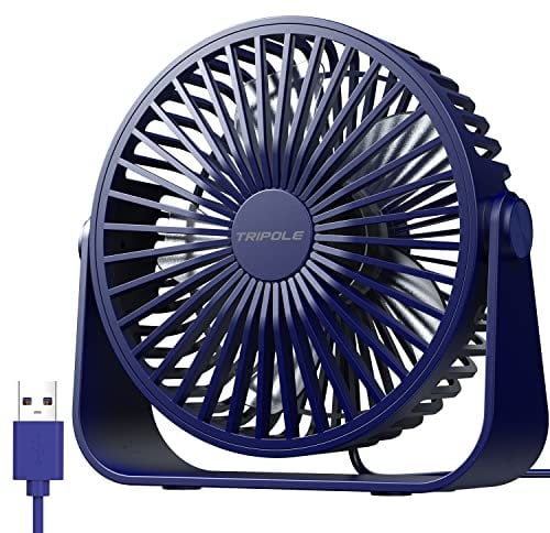 TriPole USB Desk Fan, 3 Speeds Adjustable Strong Wind, 360° Rotation Mini Personal, 5.5 Inch Portable Cooling for Desktop Office Home Bedroom Outdoor Camping, 5ft Cable, Dark Blue