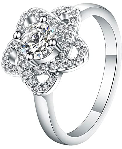 Homxi Ringe für Damen in Silber,Blume mit Zirkonia Silber Ringe Frauen Kupfer Trauringe Frauen Größe 54 (17.2)