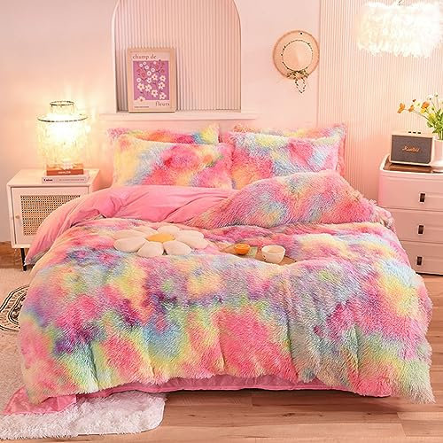 ZIQINPSQ Parure de lit en peluche moelleuse pour adolescente fille batik rose King