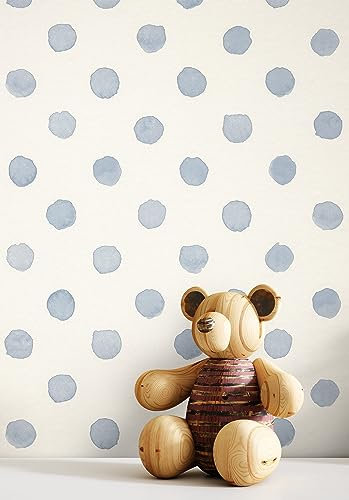 Newroom Tapete Blau Vliestapete Kreise - Kindertapete Kinder Weiß Punkte Wasserfarbe Jugendtapete Verspielt Babytapete Aquarell inkl. Tapezier-Ratgeber