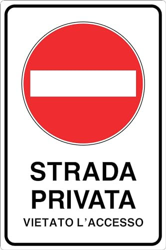 GLOBAL CARTELLO IN LAMIERA SCATOLATA RETTANGOLO 60X40 cm - STRADA PRIVATA VIETATO L'ACCESSO - SEGNALE CATARIFRAGENTE CON CAVALLETTO (Cartello)