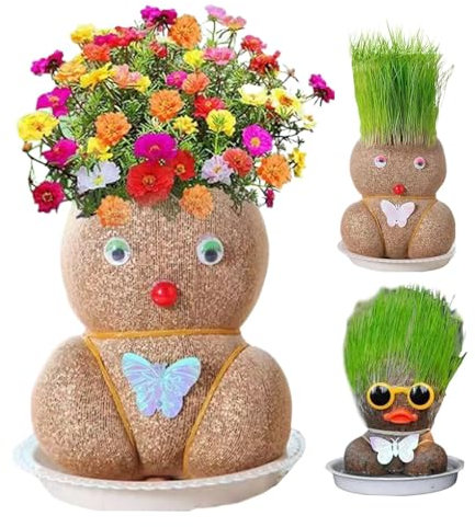 Anloximt 3 Set Graskopf Graskopf Puppe Spielzeug Bonsai Kopf Wachsender Graskopf Bonsai Gras Kopf Figure Puppen Lustige Büro Garten Dekoration Liefert Kinder Handwerk