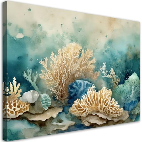Feeby Bilder - Foto Geschenk - Marine Abstrakt Beige - 120x80 1tlg - Leinwandbilder Wohnzimmer - Wandbild über dem Bett - Bild Schlafzimmer - Aesthetic Zimmer Deko - Modern Pictures