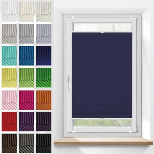 Faltrollo, Sichtschutz Plissee Klemmfix Rollos 90 x 220 cm, Plissee Ohne Bohren nach Maß, Plissee Klemmfix Verdunklung Jalousien, Plisseerollo Sichtschutz, für Fenster & Tür, Dunkelblau