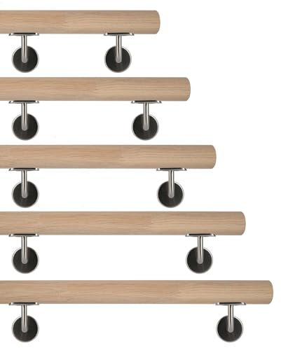 TIBU Eiche Holz Handlauf keilgezinkt unbehandelt Geländer 0,3m - 6m, Länge 180 cm und 2 Edelstahl Halter