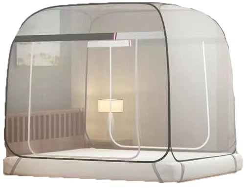 Moustiquaire pliable et portable pour lit double, grand lit, king size, confortable et respirant, installation facile, deux sorties pour plus de commodité, gris, 180 x 200 x 160 cm