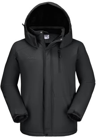 OutPro Herren Skijacke Vielseitige Winterjacke Warme Fleecejacke - Wasserdicht, winddicht, Perfekt für Outdoor-Aktivitäten und Winterwanderungen Schwarz,XXL