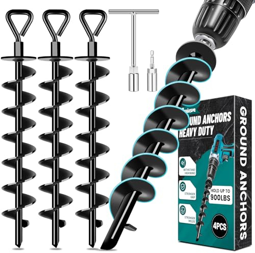Ground Anchors Screw in, Trampoline Anchors for High Wind, Black-4x15in