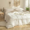 Freyamy Boho Bettbezug 220 x 240 cm + 2 Kissenbezüge 65 x 65 cm Fransen Bohème Pompoms Weiß Bettwäsche für Doppelbett Erwachsene Bettbezug aus 100 % Mikrofaser, gewaschen mit Reißverschluss