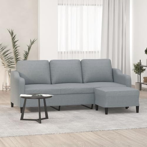 Bucmath 3-Sitzer-Sofa mit Hocker, Hellgrau 180 cm, Stoffbezug, Robustes Metallgestell, Bequemes Polstersofa für Wohnzimmer, Modernes Design