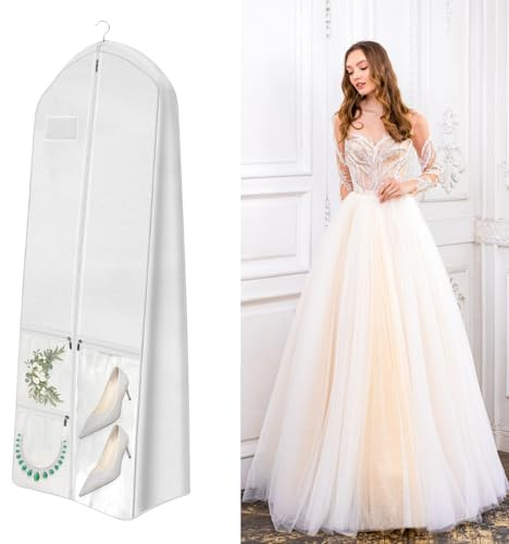 Weiß Kleidersack, Brautkleidhülle, Kleidersack Lang 180 Cm, Faltbar Kleidertaschen für Brautkleider und Hochzeitskleider