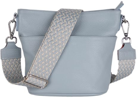 MIRROSI Damen Umhängetasche, Crossbody Bag, Echtleder I Made in Italy (1 Tasche 1 oder 2 Gurt(e)), 24x18x12cm (BXHXT) Mittelgroß (Upgrade Version (mit 2 Gurte): Babyblau Flecht)