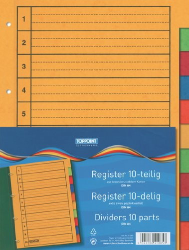 5 (5x 10tlg.) Ordner Register 10tlg 1-10 besonders stabiler Karton