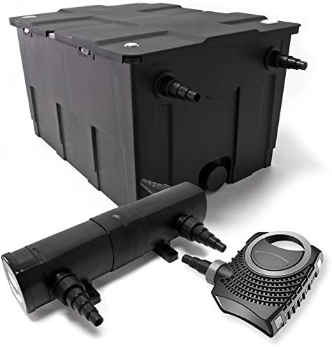 Wiltec Komplettset: CBF-550 Teichfilter bis 60000 L Teichfilteranlage als Durchlauffilter, NEO10000 SuperECO Teichpumpe 10000l/h 80W, CUV-218 Teichklärer UVC Klärer mit 18W
