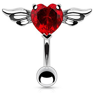 Piercing Nombril Inversé Coeur Ailes d'ange Rouge