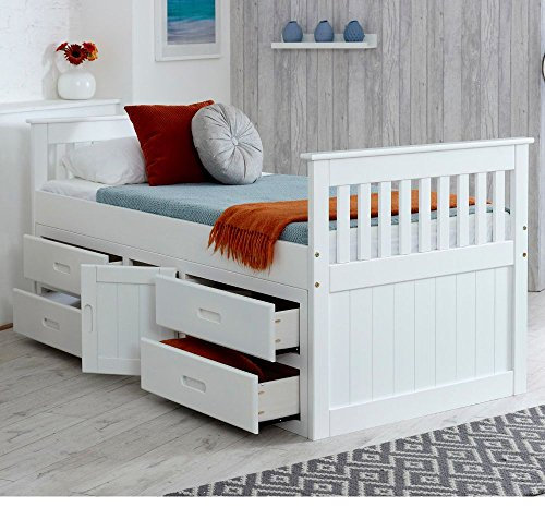 Happy Beds Captains Wooden White Pine Storage Bed Drawers Cupboard Bedroom Furniture Frame 3' Single 90 x 190 cm