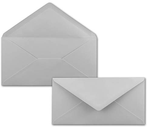 50 Brief-Umschläge Hell-Grau DIN Lang - 110 x 220 mm (11 x 22 cm) - Nassklebung ohne Fenster - Ideal für Einladungs-Karten - Serie FarbenFroh