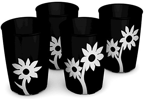 Ornamin Becher mit Anti-Rutsch Blume 220 ml schwarz/weiß 4er-Set (Modell 820) / Trinkbecher, Pflege-Becher, Kinderbecher