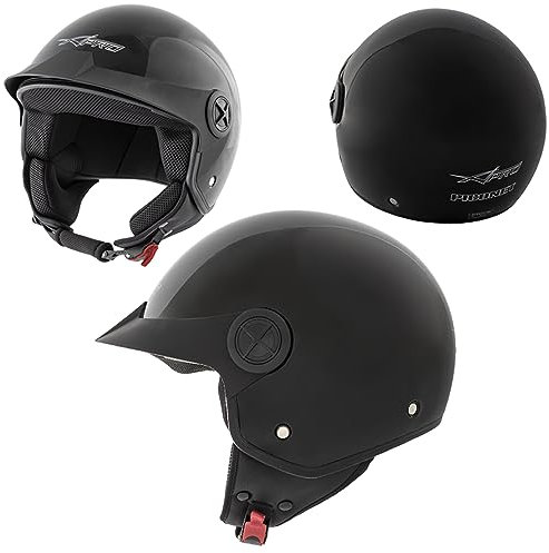 Motorradhelm Quad Roller Offenes Jet Helm Custom ECE 22 06 Polierten Schwarz XL