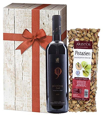 Geschenk-Set | Wein-Geschenk | Geröstete Pistazien und Rotwein Syrah | ARISTOS (Pistazien Rotwein)