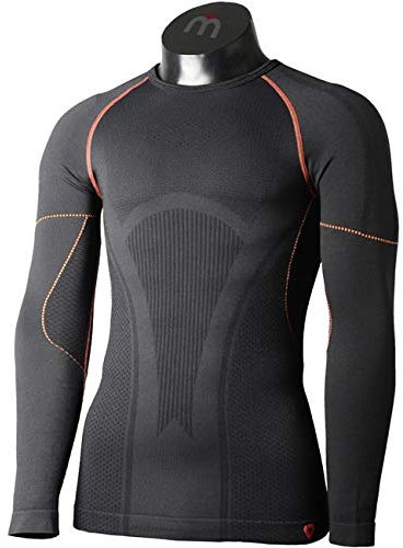 MICO Skintech Superthermo Primaloft Langarmshirt für Herren, Schwarz/Orange, 1