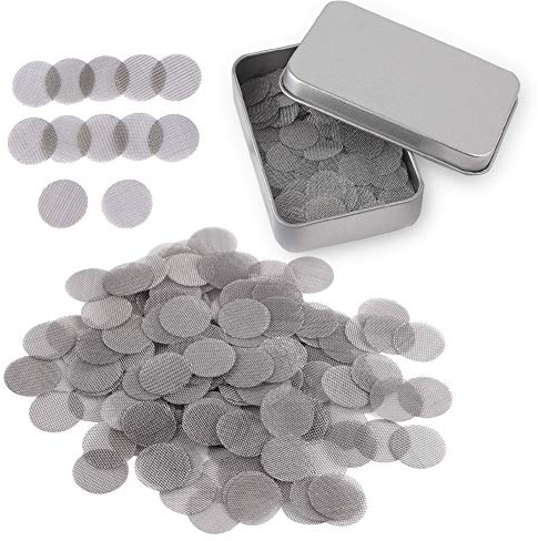 BHAHAI 300 PCS 15 mm Stainless Steel Pipe Filters, Smoker Filter, Silver Fine Mesh Gauzes with Metal Storage Box