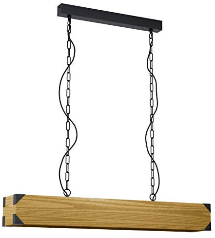 EGLO Pendelleuchte Harborough, 4 flammige Hängelampe Industrial, Vintage, Retro, Hängeleuchte aus Stahl und Holz in Schwarz, Braun, Esstischlampe, Wohnzimmerlampe hängend mit E27 Fassung