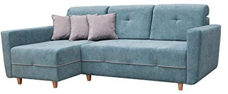 MOEBLO Ecksofa Sofa für Wohnzimmer Couch Eckcouch mit Bettkasten und Schlaffunktion - Skandinavisch Still - Tucson New (Blau, Ecksofa Links)