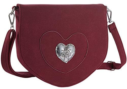 dressforfun 900650 Damen Trachten Handtasche mit Herz Motiv, Schicke Trachtenhandtasche in Wildlederoptik (Rot | Nr. 303264)