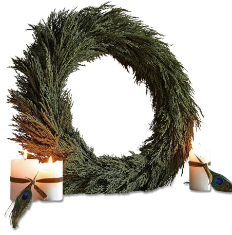 Loberon Kranz Évres, Advents- oder Türkranz, Konservierte Zypresse, Intensive, Natürliche Farbe, Weihnachtsdeko, Weihnachten, Rattan, grün