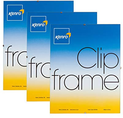 Kenro Caja de 3 marcos de clip de 8 x 10/20 x 25 cm con frente de cristal para carteles, certificados, dibujos e ilustraciones. Marco contemporáneo para póster con clips de metal, KCF005