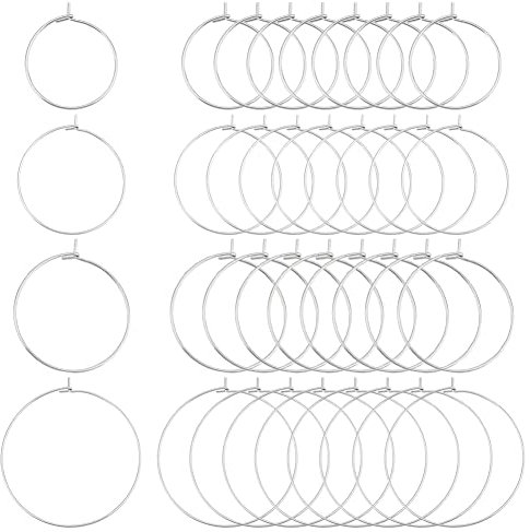 UNICRAFTALE 80pcs 4 Tailles 20/25/30/40mm Charmes de Verre à Vin Anneaux résultats de Boucle d'oreille Acier Inoxydable Broche 0.7mm Broche Boucle d'oreille Perles pour Boucles d'oreilles Fabrication