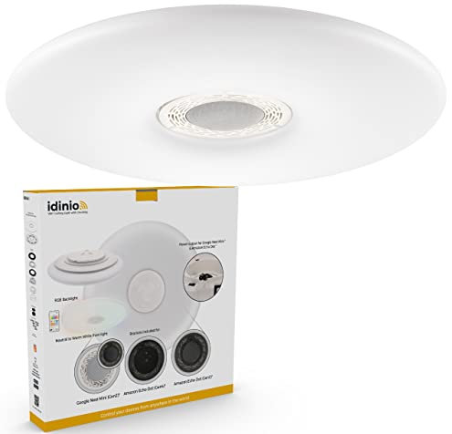 idinio Alexa Echo Deckenleuchte 24W mit Dockingstation für Alexa Echo Dot 4. Generation und Nest Mini warmweiss neutralweiss dimmbar RGB-Backlight Alexa Zubehör