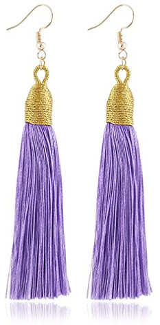 YAZILIND Pendientes colgantes largos con borlas Joyas Pendientes de fiesta de estilo simple para mujeres (Morado)
