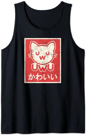 Retro Vintage Japanese UwU Cat Poster - Cute Kawaii Kitten Tank Top