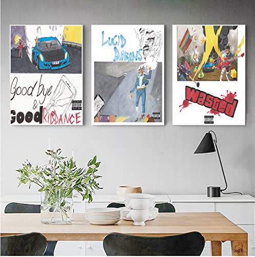 XUSANSHI Druck Leinwand Gemälde Juice Wrld Death Race for Love Hot Album Rap Hip Hop Musik Star Kunst Leinwand Malerei Poster Wand Wohnkultur 3 Stück Kein Rahmen 50x70 cm