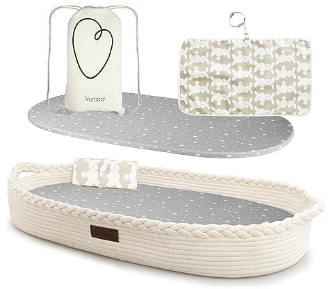 Yunioo Wickelkorb Baby mit Reise Wickelauflage, Weiche, tragbare, wasserabweisende Hülle Babykorb - Geschenke für Baby - Weiß