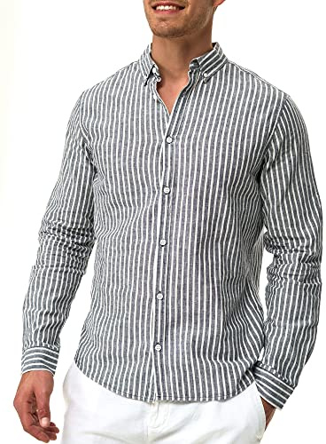 Indicode Herren Brayden Hemd gestreift mit Button-Down-Kragen | Herrenhemd Männerhemd Navy, L