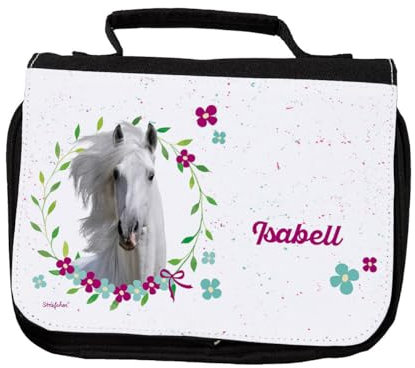 Striefchen® Kinder Mädchen Kulturtasche mit Namensaufdruck Pferd